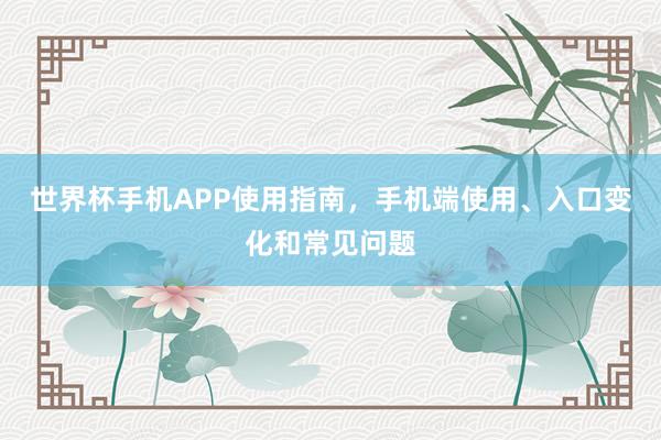 世界杯手机APP使用指南，手机端使用、入口变化和常见问题