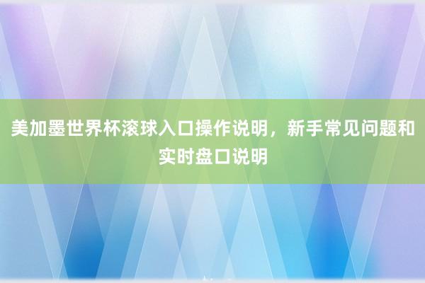 美加墨世界杯滚球入口操作说明，新手常见问题和实时盘口说明